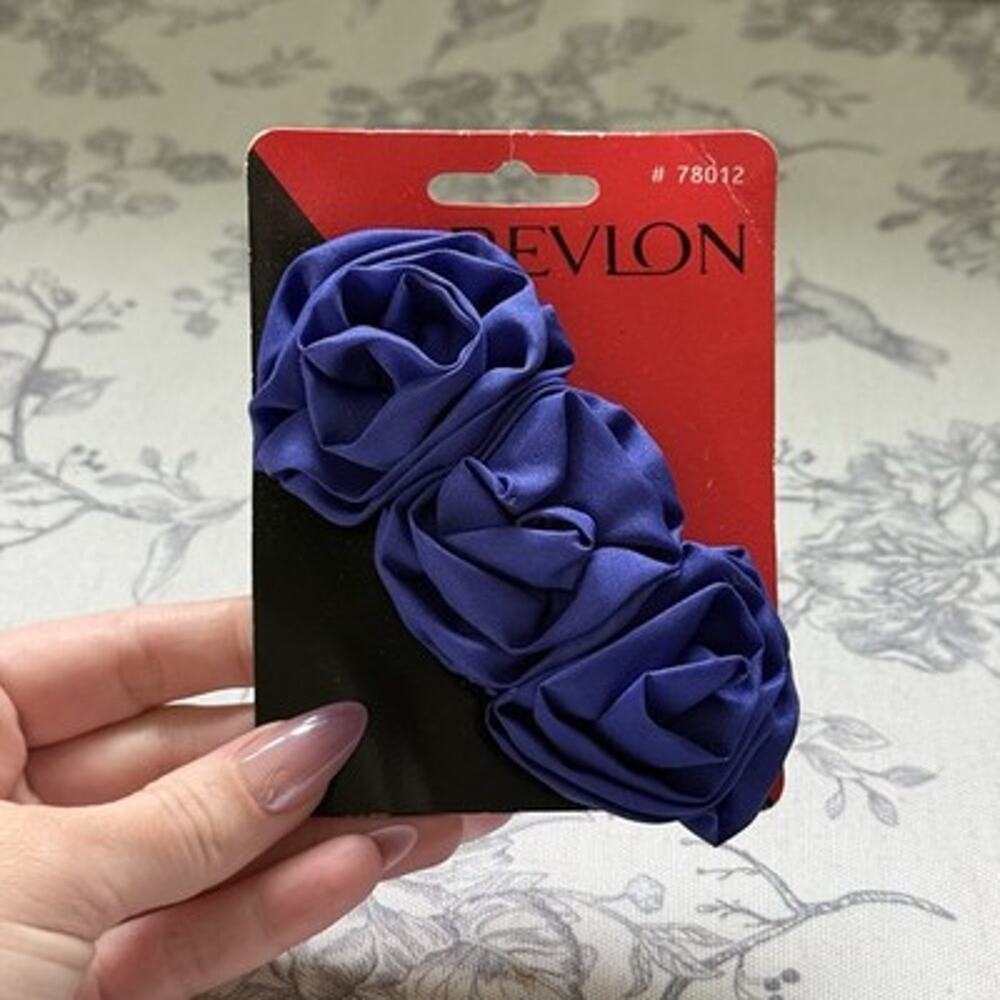 Vtg 90s Large Hair Bow Clip Ribbon Cottagecore Coquette Blue Retro Revlon